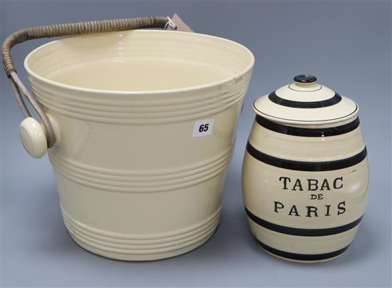 A French ironstone banded bucket, c.1920 and a similar tobacco jar